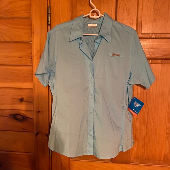 Teal short sleeve Columbia sun shield protection shirt. Size XL.   Snaps front. - Picture 1 of 3